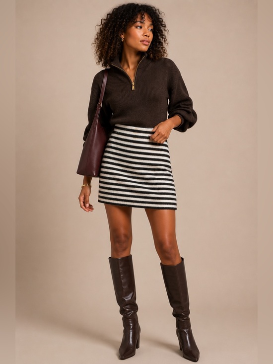 Maeve Dresses & Skirts - Maeve by Anthropologie Angora Feel Black White Striped SOFT Fully Lined Skirt 8